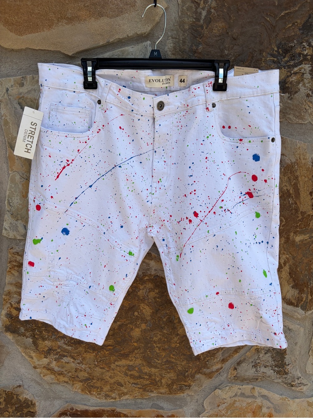 Evolution In Design NWT Street Fit midrise paint splattered jean shorts size 44